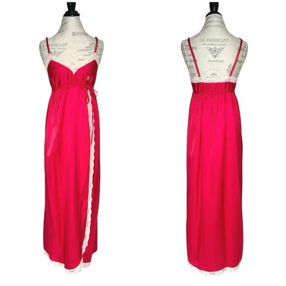 Givenchy Intimates | Women | Vtg 80s Red Satin Lace Slip Dress Robe Set | Small - Picture 3 of 16